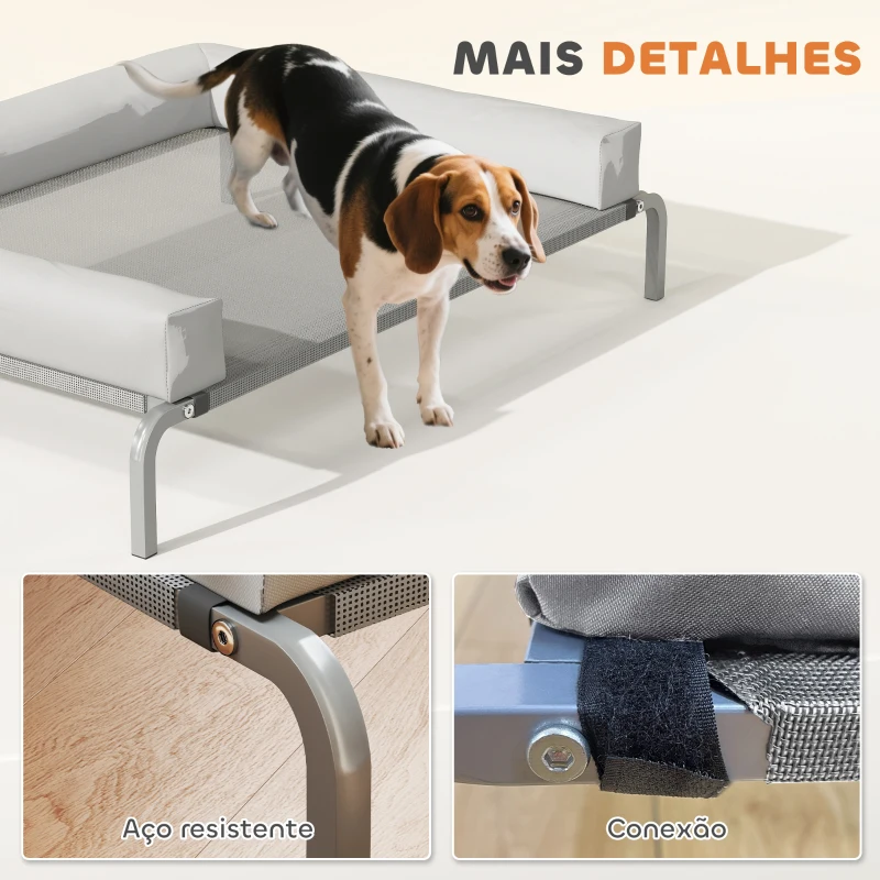 PawHut Cama Elevada para Cães com Latertais Amovíveis Cama Elevada para Cães Médios Portátil com Malha Respirável 130x90x30 cm Cinza Claro