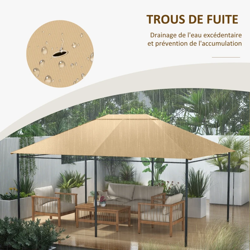 Outsunny Toile de remplacement pour pavillon tonnelle tissu polyester haute densité 180 g/m² anti-UV 3 x 4 m
