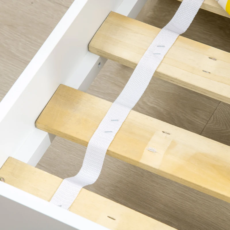 HOMCOM Cama para niños - estructura lecho con cabeza de cama casa y somier de lamas incluido - 90x190 cm - pino macizo Blanco