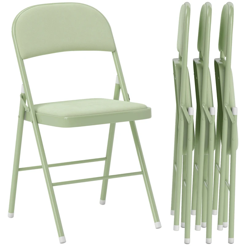 HOMCOM Lot de 4 chaises pliantes et portables intérieur avec assises et dossiers rembourrés en velours, cadre en acier, vert