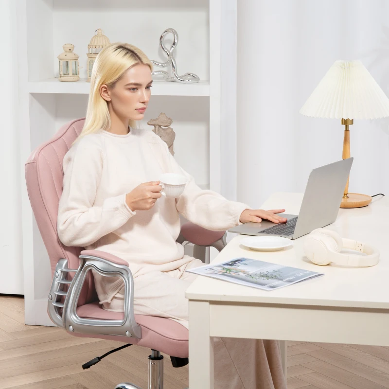 HOMCOM Cadeira de Escritório com Encosto Alto Cadeira para Secretária com Altura Ajustável Função Inclinável 61x62x106-116 cm Rosa