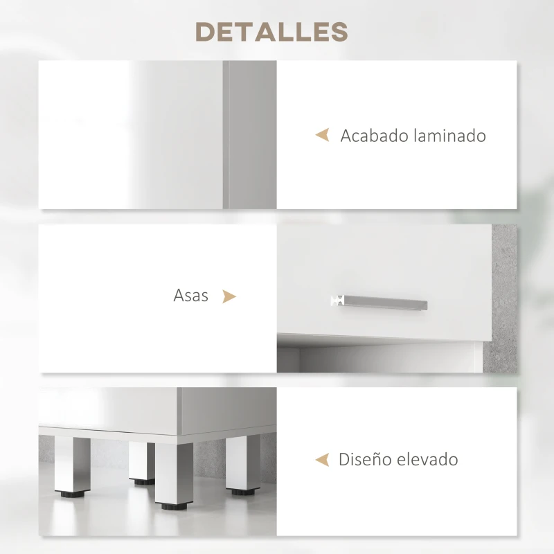 kleankin Mueble Auxiliar Baño Moderno Armario de Baño con 1 Cajón 3 Estantes Ajustables y 2 Armarios 30x30x180cm Blanco Brillante