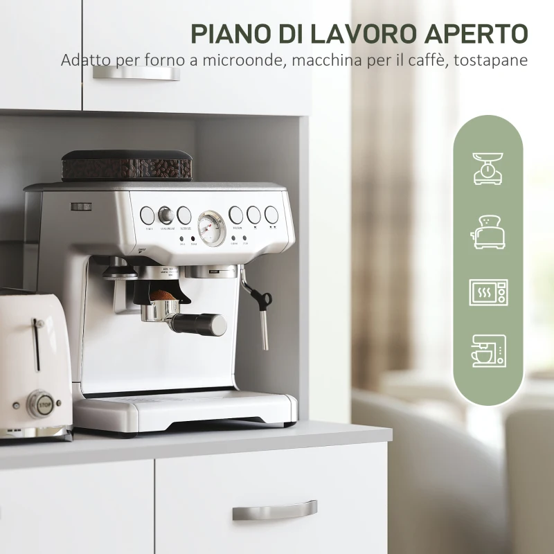 HOMCOM Credenza Cucina Moderna con Cassetto e Armadietti, in Legno, 101x39x180 cm, Bianco e Grigio