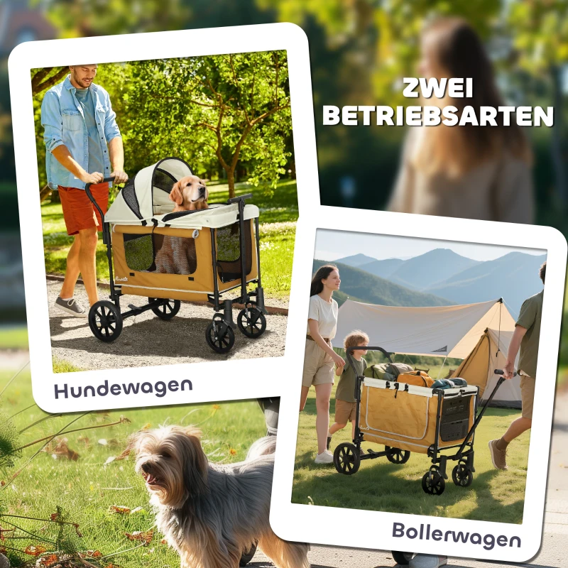 PawHut Hundewagen Hundebuggy klappbar für Hunde & Katzen bis 30 kg 110 x 65 x 102 cm Braun(m-4)