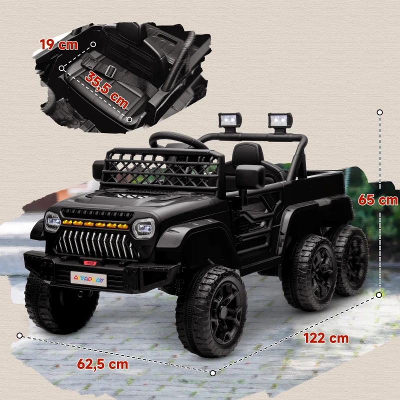 AIYAPLAY Voiture électrique enfant buggy électrique enfant 2 moteurs 12 V 3 vitesses remorque arrière 122L x 62,5l x 65H cm noir