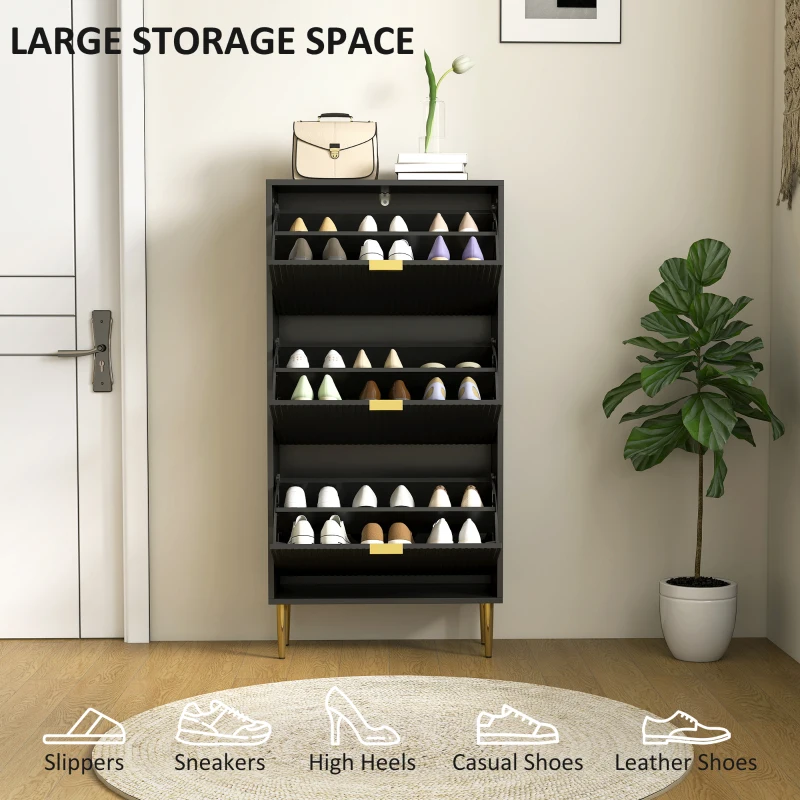 HOMCOM Elegant Three-Drawer Shoe Cabinet - Black