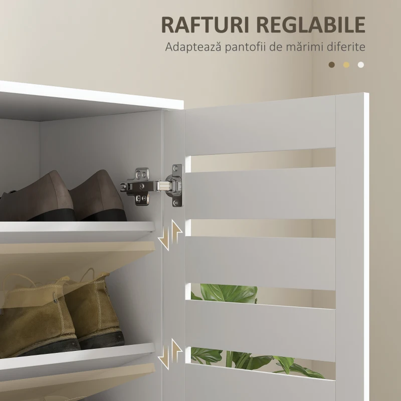HOMCOM Dulap de Pantofi Modern cu 5 Niveluri cu Uși cu Jaluzele din Lemn Alb