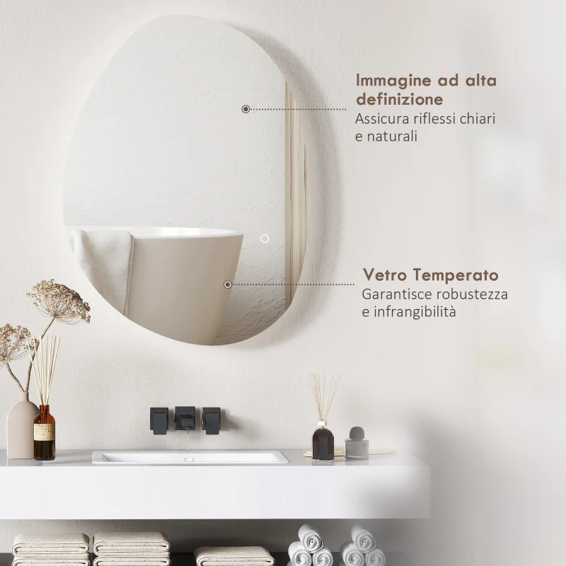 HOMCOM Specchio da Bagno Illuminato a LED con Colore e Temperatura Regolabile, in Vetro Temperato, 70x5x50 cm, Argento
