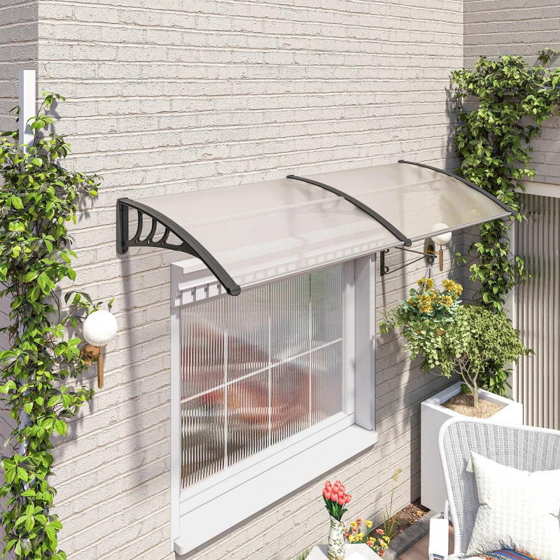 Outsunny Pensilina Tettoia da Esterno 195x75cm, Tettoia per Esterno in Policarbonato e Alluminio, per Balcone Finestre e Porte, Trasparente(m-9)