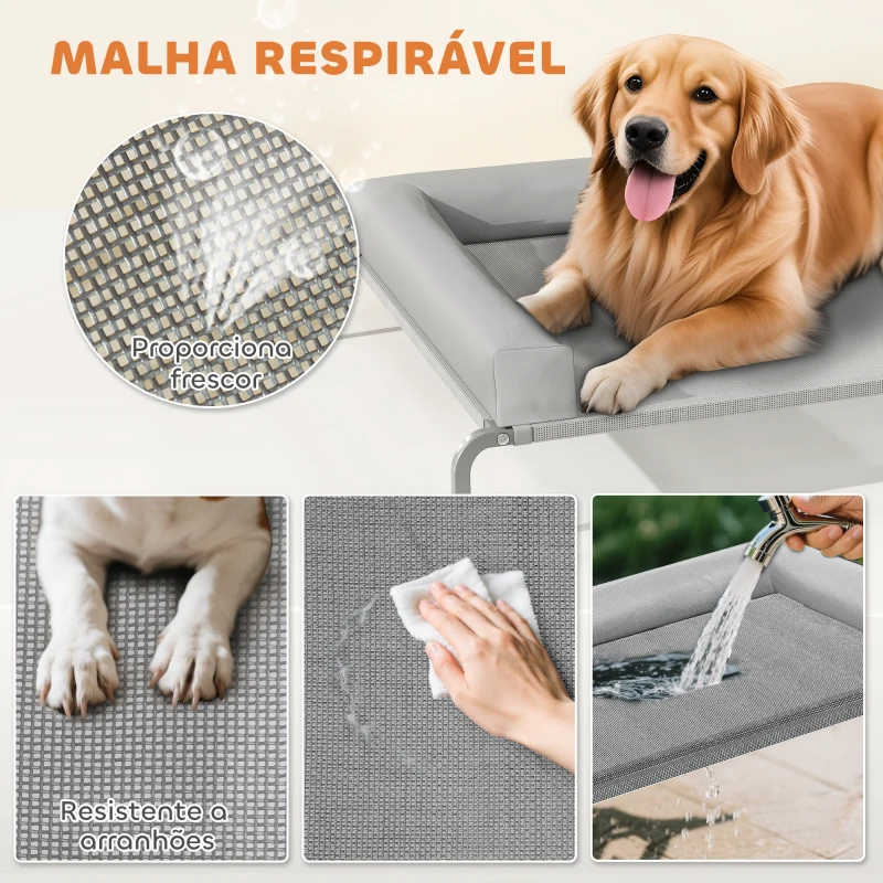 PawHut Cama Elevada para Cães com Latertais Amovíveis Cama Elevada para Cães Grandes Portátil com Malha Respirável 130x90x30 cm Cinza Claro