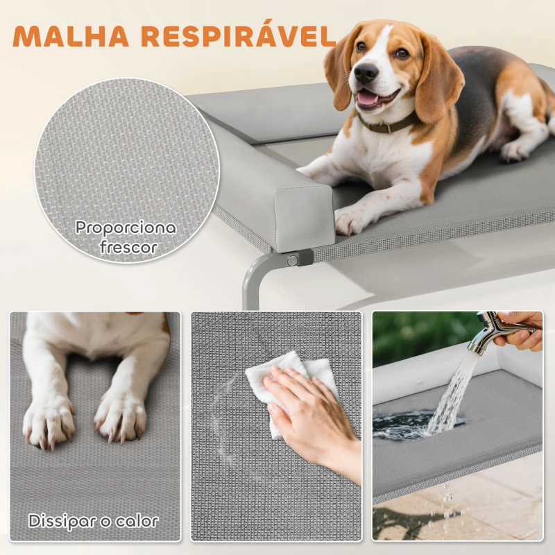 PawHut Cama Elevada para Cães com Latertais Amovíveis Cama Elevada para Cães Médios Portátil com Malha Respirável 130x90x30 cm Cinza Claro