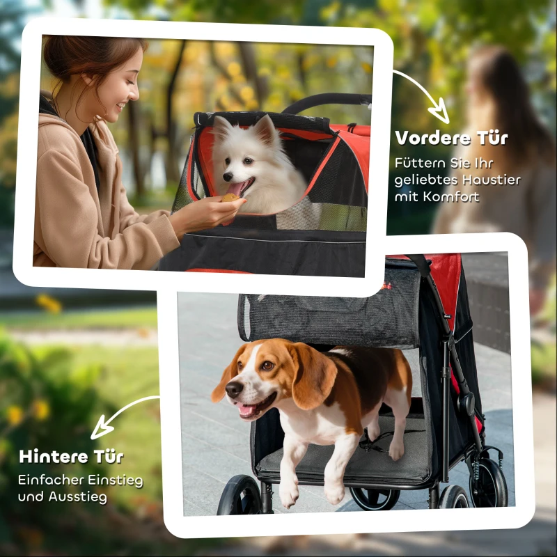 PawHut Hundetrolley klappbar, One-Klick-System, klappbar, 2 Sicherheitsleinen, Rot
