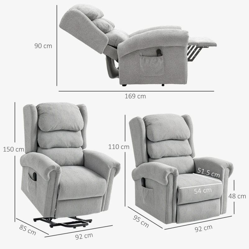 HOMCOM Velvet-Feel Electric Riser Recliner Chair - Grey