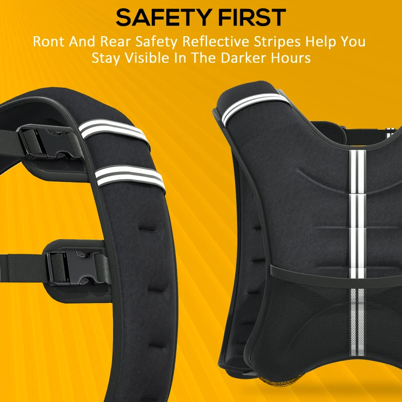 HOMCOM 10KG Weighted Vest, Running Weight Vest with Adjustable Strap, Convenient Pocket and Reflective Strips for Men and Women