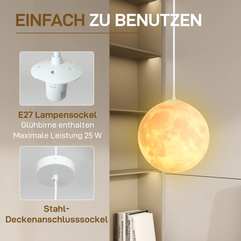 HOMCOM Mondlampe, 3D-Druck, App-Steuerung, Musik-kompatibel, verschiedene Licht-Modi, Weiß