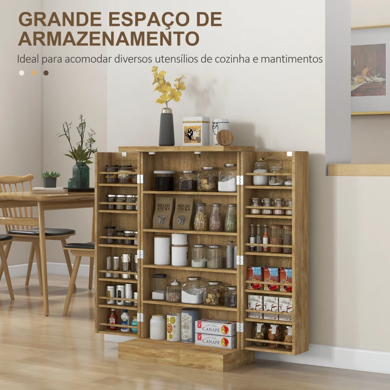 HOMCOM Armário de Cozinha Armário Despensa Cozinha com 2 Portas de Vime e 16 Prateleiras 60x30x104 cm Madeira