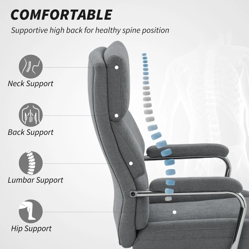 HOMCOM Executive Office Chair, Linen Fabric Computer Desk Chair with Double-Layer Back Cushion, Tilt Function, Height Adjustable for Home, Charcoal Grey