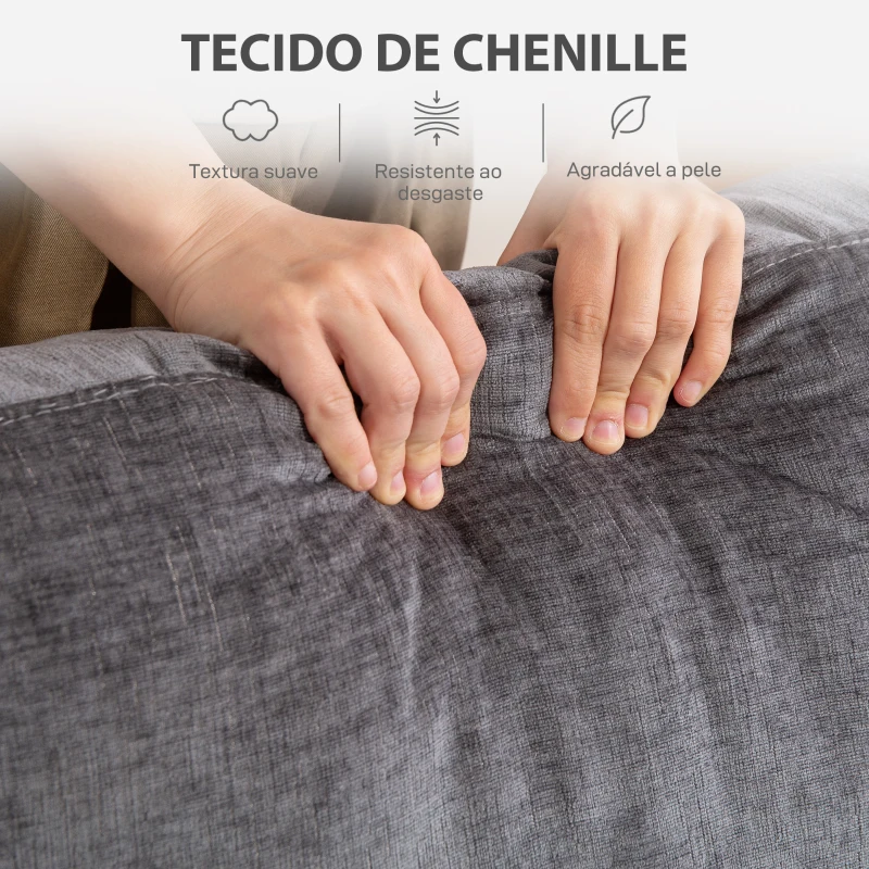 HOMCOM Sofá de 3 Lugares Sofá Sala de Estar 213x80x90 cm Estofado em Chenille Estrutura de Aço e Desenho Moderno Cinzento