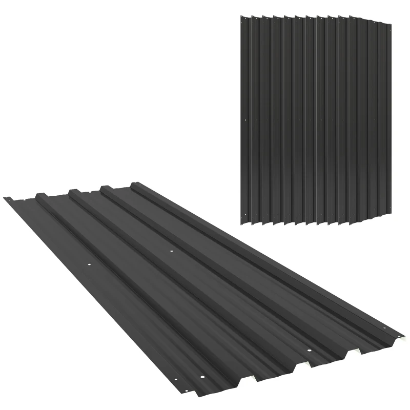 Outsunny Set of 12 Corrugated Steel Roof Sheet Panels - Black