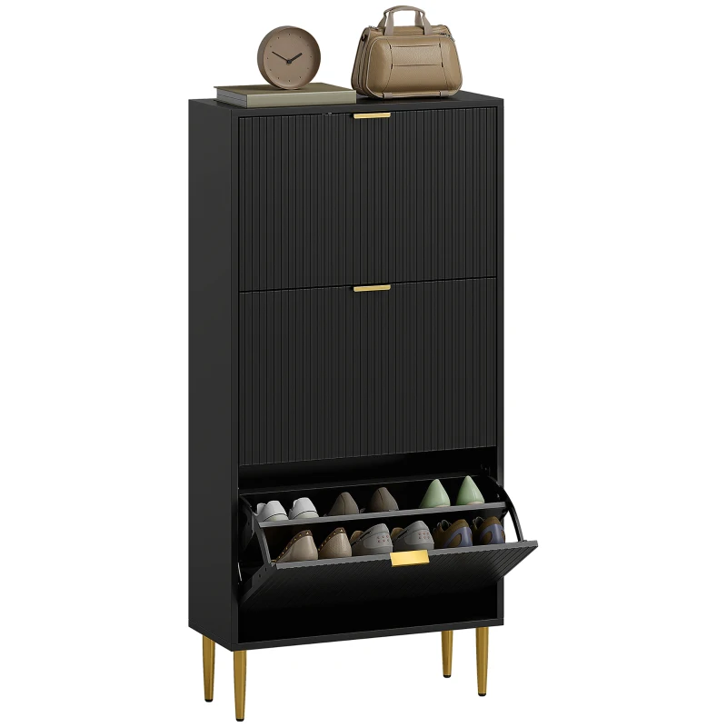 HOMCOM Elegant Three-Drawer Shoe Cabinet - Black