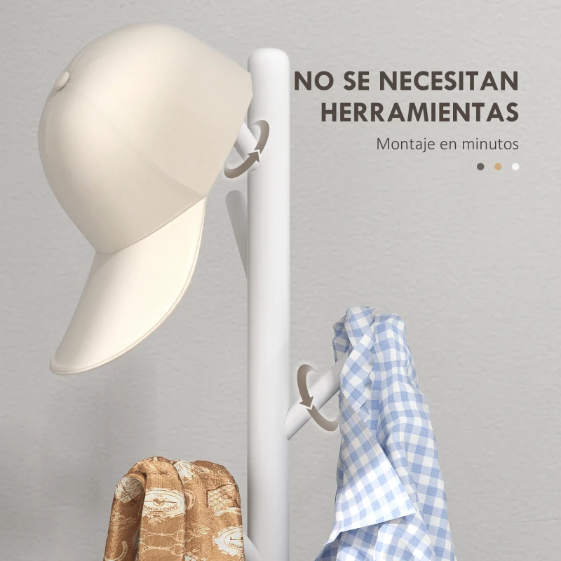 HOMCOM Perchero de Pie de Madera Forma de Árbol con 8 Ganchos para Colgar Ropa Bolsos en Pasillo Entrada 40x40x165 cm Blanco