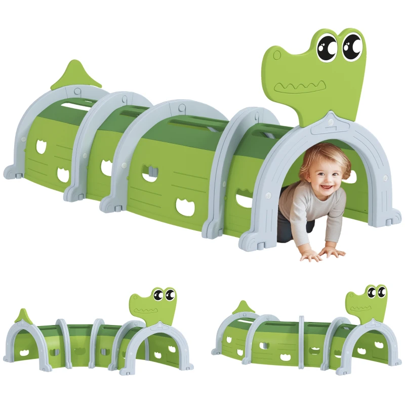 AIYAPLAY Tunnel enfant en forme de crocodile, modulable, tunnel de jeu pour enfants, enfants de 3 à 6 ans ramper et grimper, vert(m-10)
