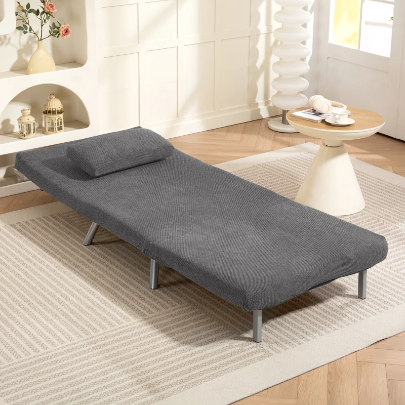 HOMCOM Sofá Cama Individual 3 em 1 Poltrona Cama Dobrável com Encosto Ajustável de 5 Níveis e Almofada 80x75x83 cm Cinzento