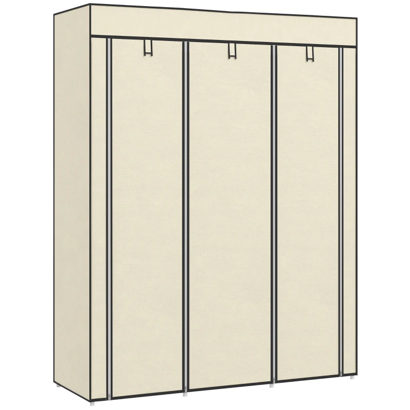 HOMCOM Fabric Wardrobe, with Rails and Shelves - Cream White