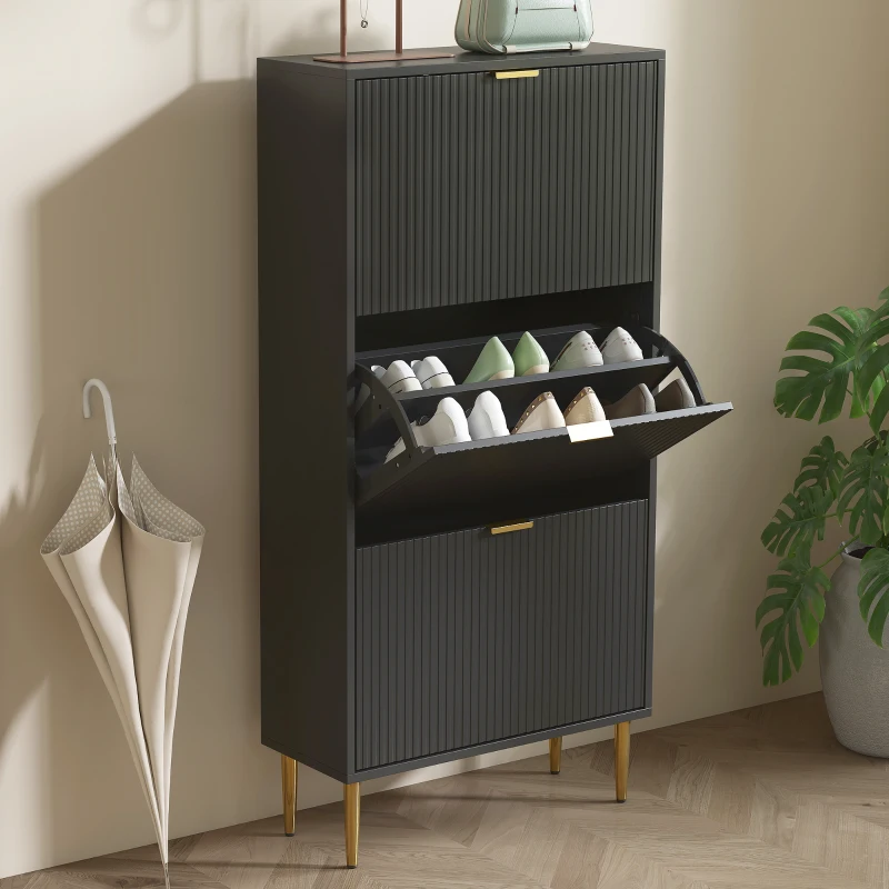 HOMCOM Elegant Three-Drawer Shoe Cabinet - Black