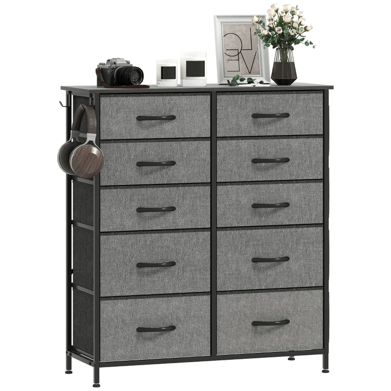 HOMCOM Chest of Ten Fabric Drawers - Charcoal Grey