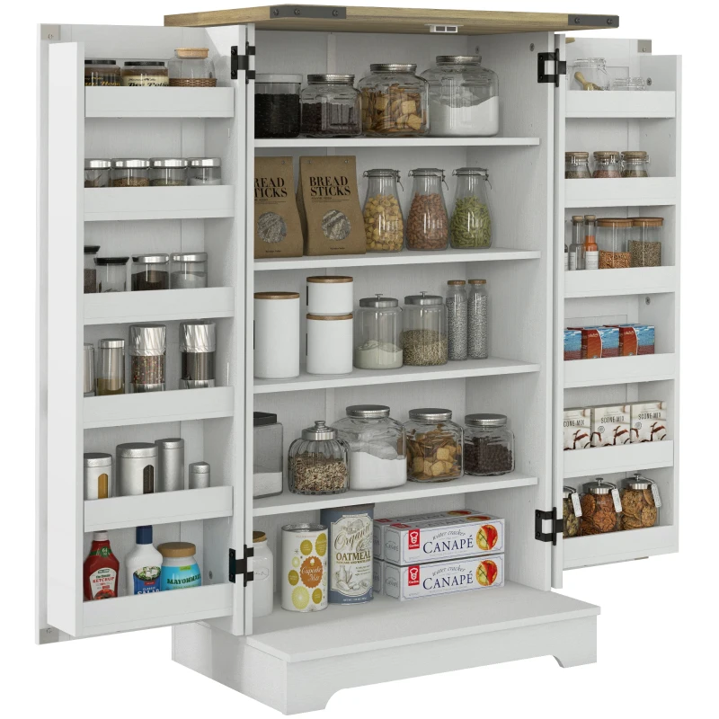 HOMCOM Armario Despensa Cocina con 2 Puertas 16 Estantes y Estantes Ajustables para Comedor Salón 60x40x104 cm Crema