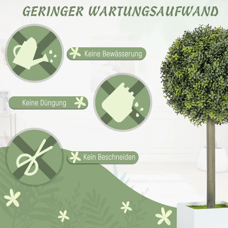 HOMCOM Set van 2 Kunstmatige Buxus Bolvormige Planten 45 cm - Kunstplanten in Pot van Plastic