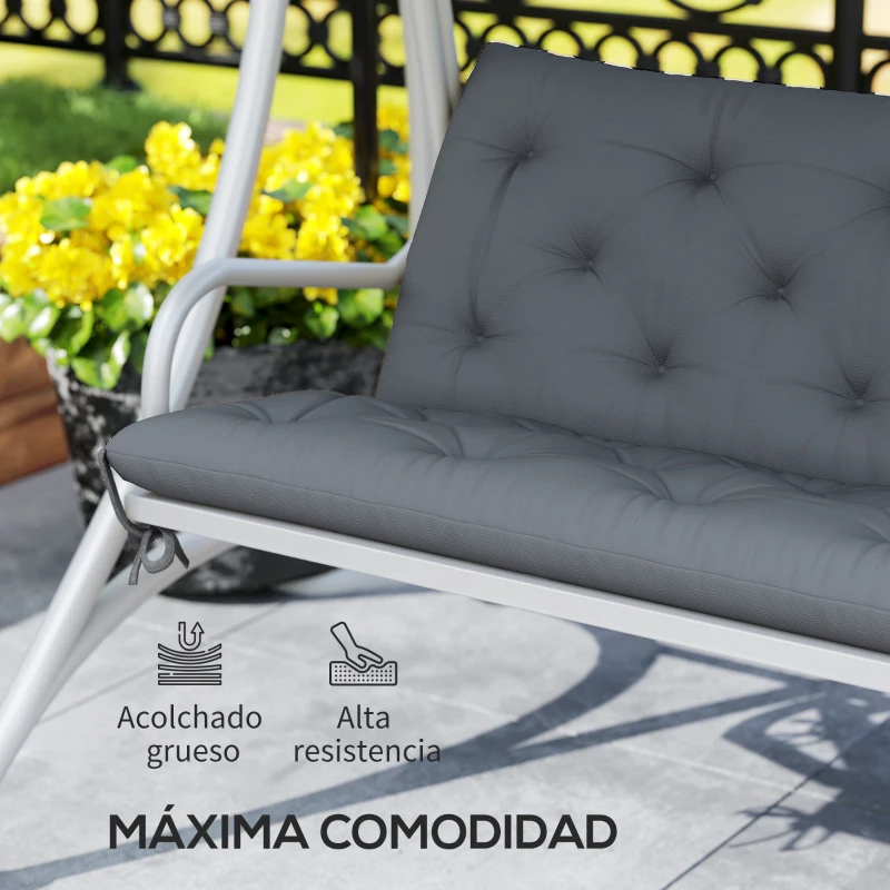 Outsunny Cojín para Banco con Respaldo 150x98x8 cm Colchón de Banco de 3 Plazas con 6 Cordones de Fijación para Jardín Terraza Balcón Exterior Gris