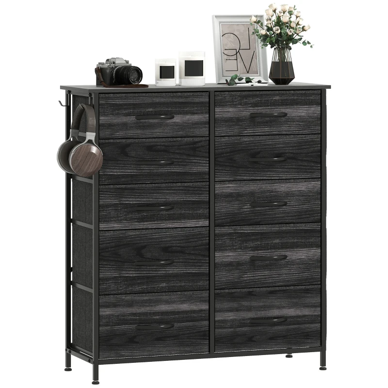 HOMCOM Chest of Ten Fabric Drawers - Black