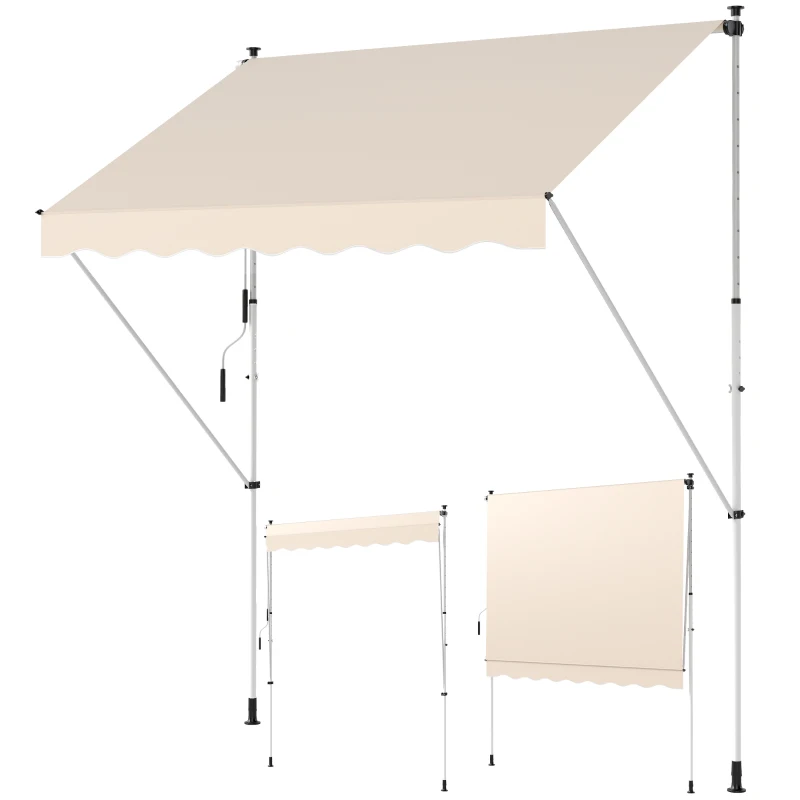 Outsunny Toldo Manual Retráctil 300x150x170-280 cm con Altura Ajustable Manivela y Protección Solar para Terraza Beige
