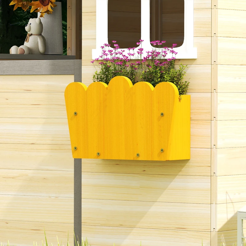 Outsunny Casetta Bimbi 3-7 Anni a 2 Finestre con Portavasi e Panchina, in Legno di Abete e PP, 113Lx94x134.5 cm