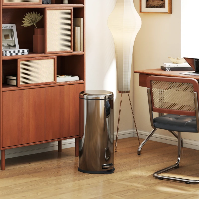 HOMCOM Cubo de Basura con Apertura a Pedal Basurero Automático Cierre Interno Extraíble con Volumen de 30 L Acero Inoxidable Ф29,2x62,9 cm Plateado