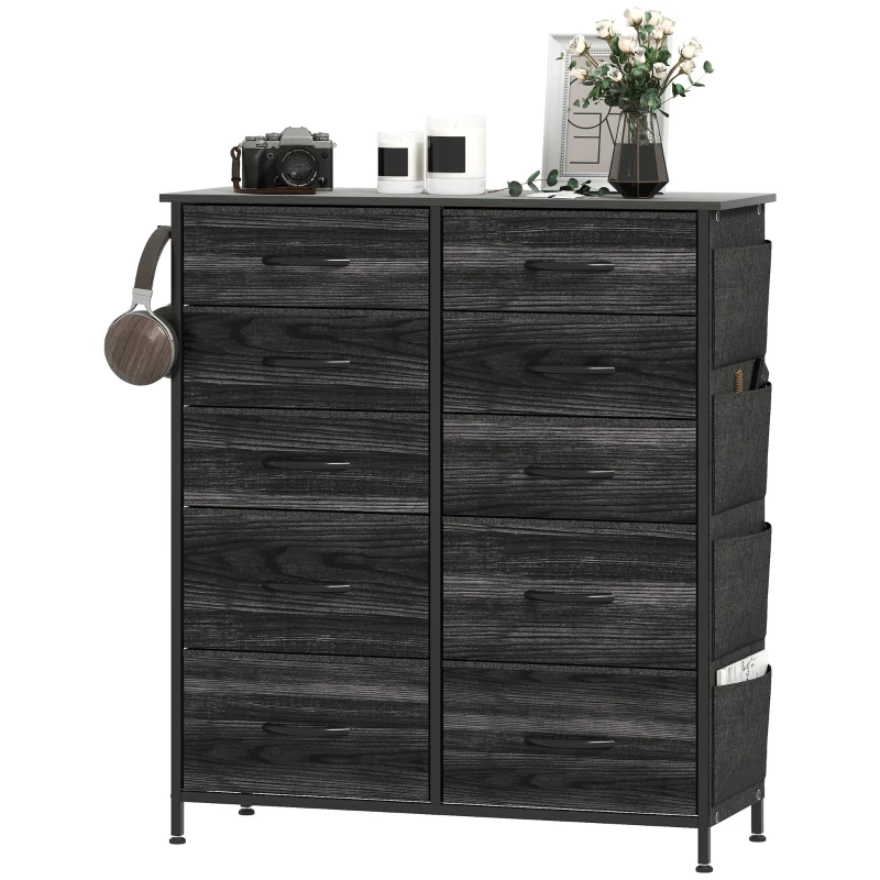 HOMCOM Chest of Ten Fabric Drawers - Black