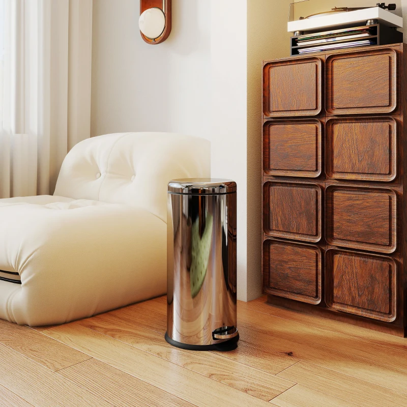 HOMCOM Bidone Pattumiera Pattumiera Cestino Capacità 30L a Pedale con Secchio Rimovibile Bagno Cucina Ф29.2 x 62.9cm Argento