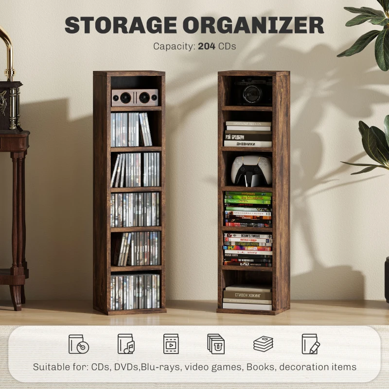 HOMCOM Set of Two 102 CD Storage Units - Mid Brown Wood-Effect