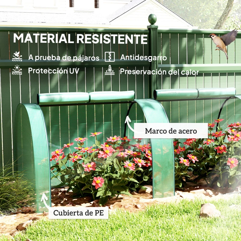 Outsunny Invernadero Pequeño Invernadero de Jardín para Cultivo de Plantas con 4 Ventanas Enrollables 395x100x80 cm Verde
