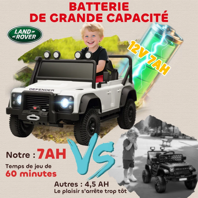 AIYAPLAY Voiture électrique enfants, télécommande 2,4G, 3 vitesses, 4 roues à suspension, musique, lumières LED et klaxon, blanc