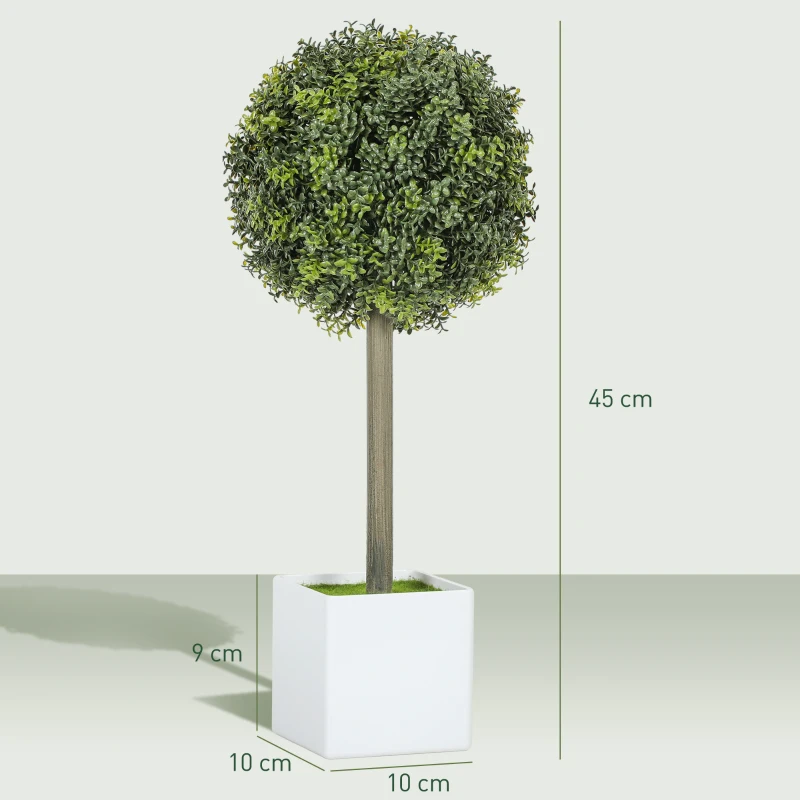 HOMCOM Ensemble de 2 boules de buis artificielles en forme de buis de 45 cm, plante artificielle en pot en plastique