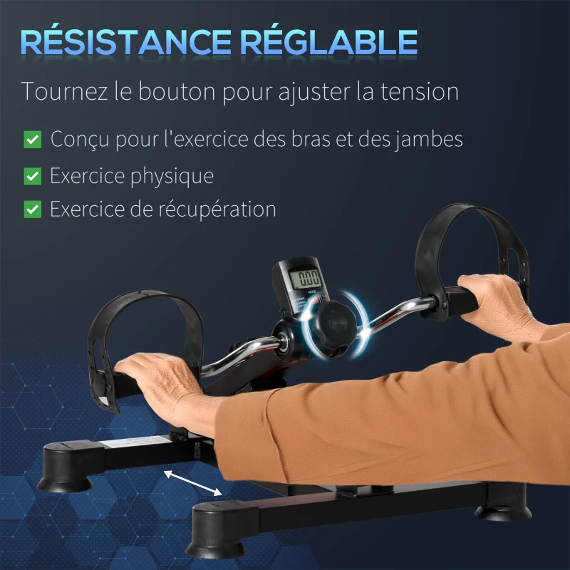 HOMCOM Pédalier d'appartement mini vélo d'appartement résistance ajustable écran LCD 33-43 x 40 x 24,5-34,5 cm en acier noir
