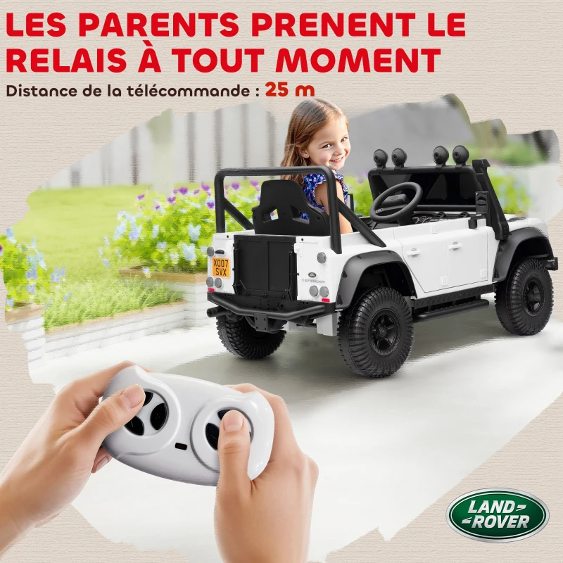 AIYAPLAY Voiture électrique enfants, télécommande 2,4G, 3 vitesses, 4 roues à suspension, musique, lumières LED et klaxon, blanc