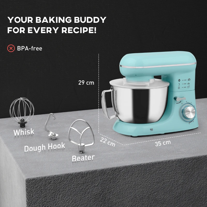 HOMCOM 1300W Kitchen Stand Mixer, with Accessories - Blue(m-3)