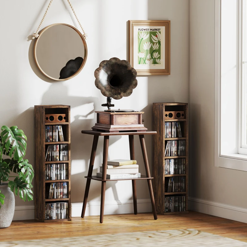 HOMCOM Set 2 Librerie Scaffale porta CD a 6 Ripiani ad Altezza Regolabile, in Legno, 21x19.2x88.3 cm, Marrone