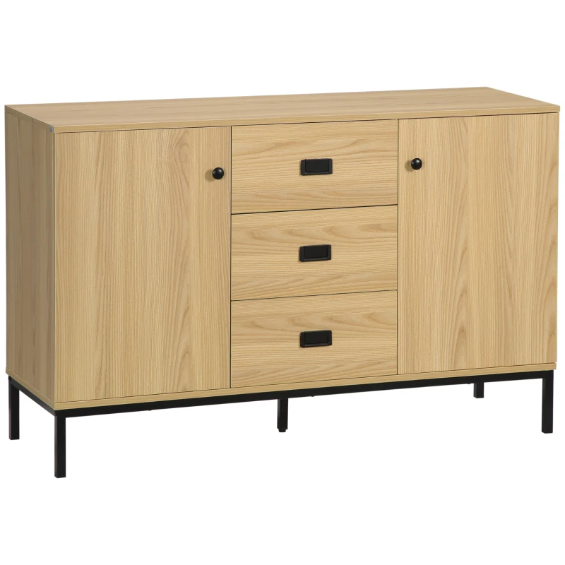HOMCOM Meuble buffet de rangement 2 placards étagère réglable 3 tiroirs style contemporain - dim. 120L x 39,5l x 77H cm