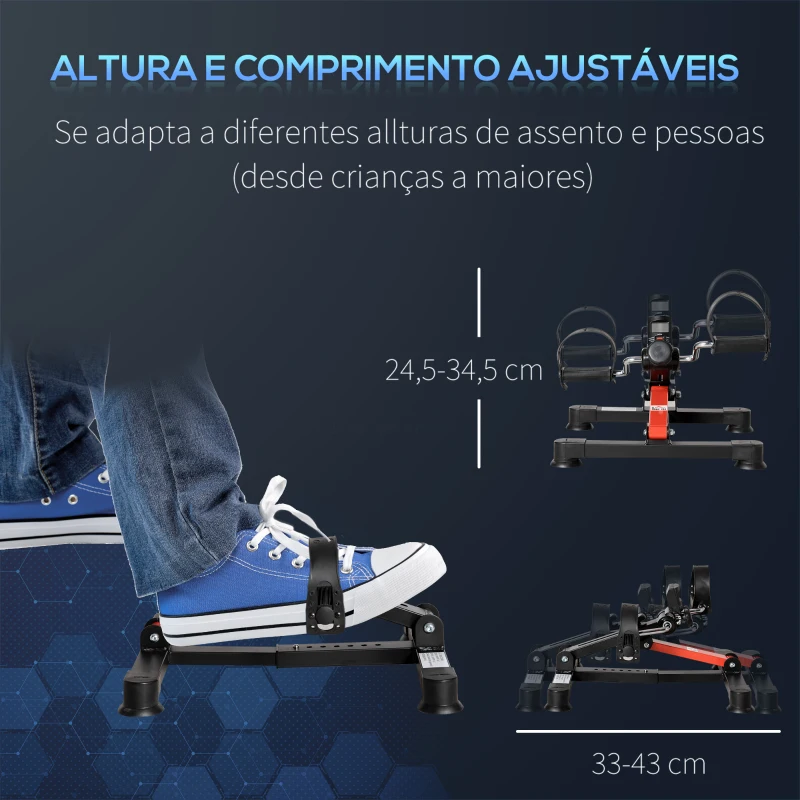 HOMCOM Mini Bicicleta Estática de Exercícios Mini Bicicleta Estática com Altura e Comprimento Ajustáveis Tela LCD Máquina de Pedalar de Mãos e Pernas 33-43x40x24,5-34,5 cm Preto