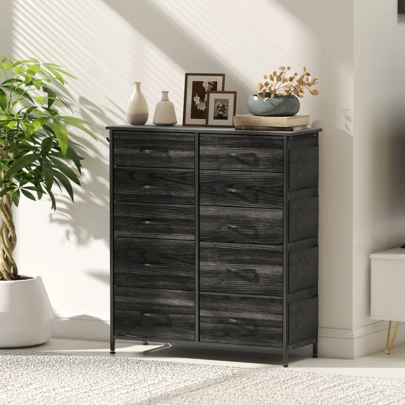 HOMCOM Chest of Ten Fabric Drawers - Black